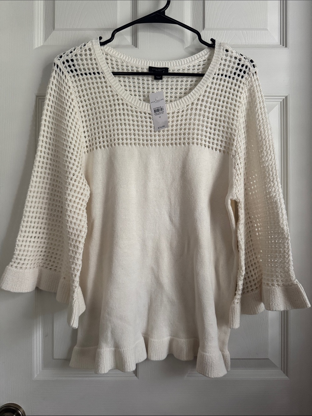 NWT Ann Taylor Factory Lightweight Cream Knit Sweater with Eyelet Detail